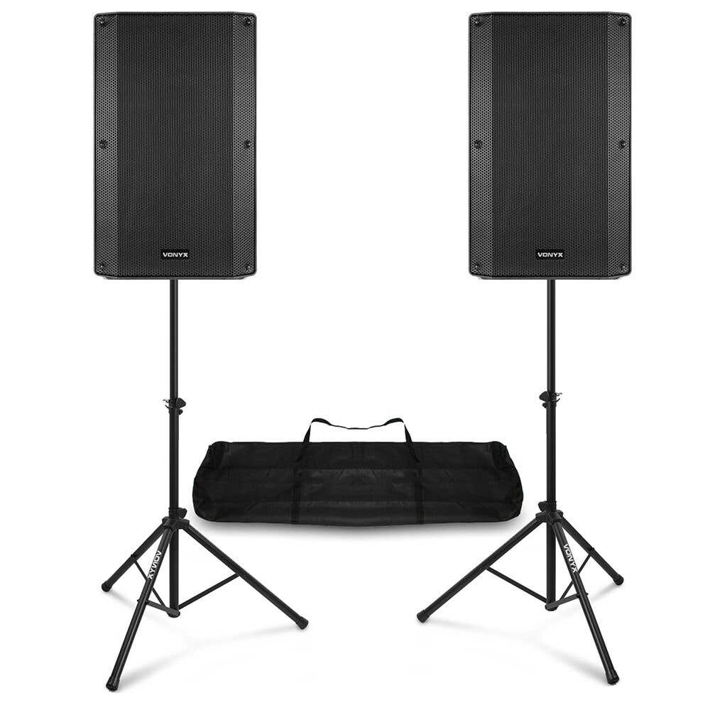 Vonyx DJ speaker set - 15 Inch actieve speakerset met statieven - Bluetooth - 1000W