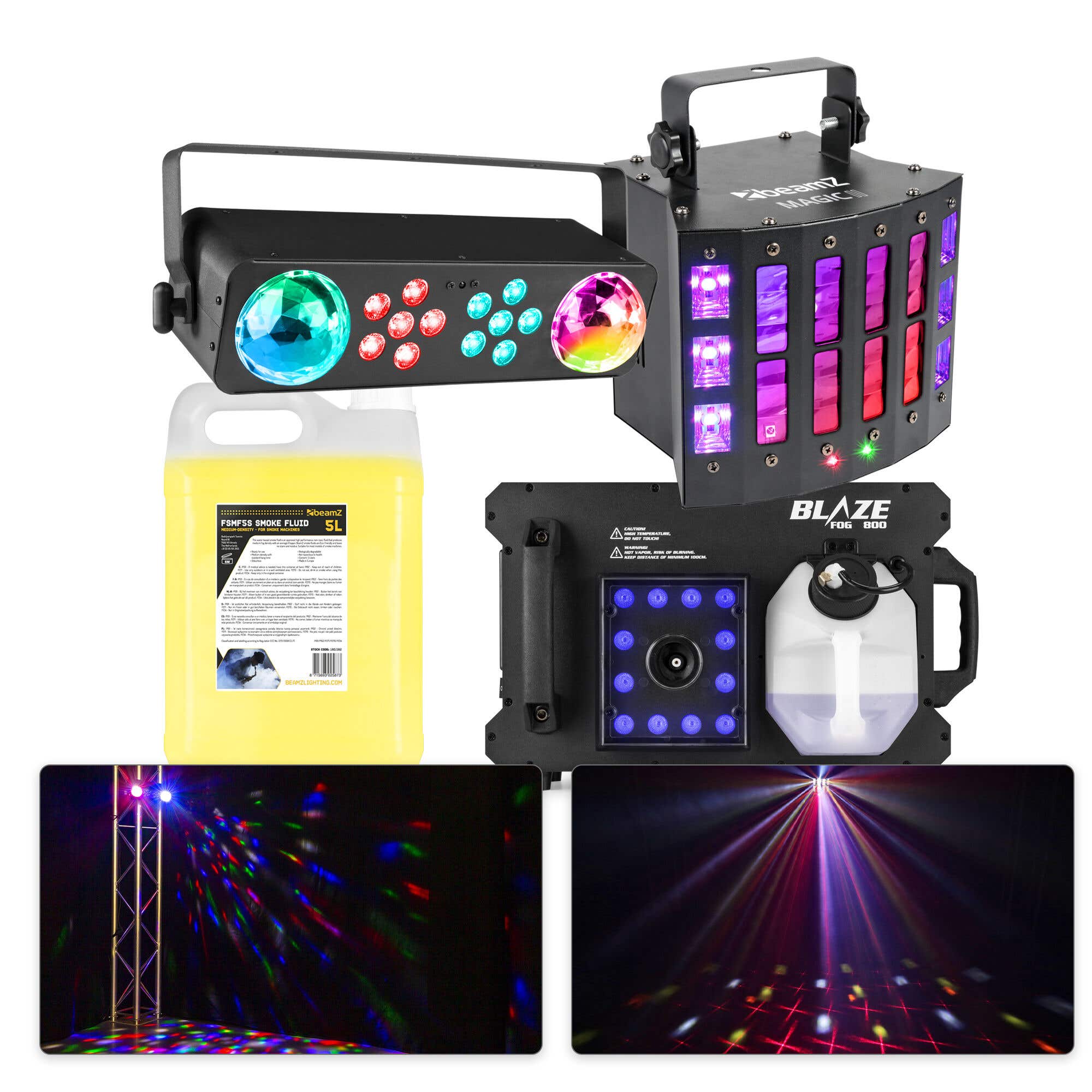 BeamZ mancave partylights - Complete lichtset met discolampen en rookmachine - RGBW LED’s