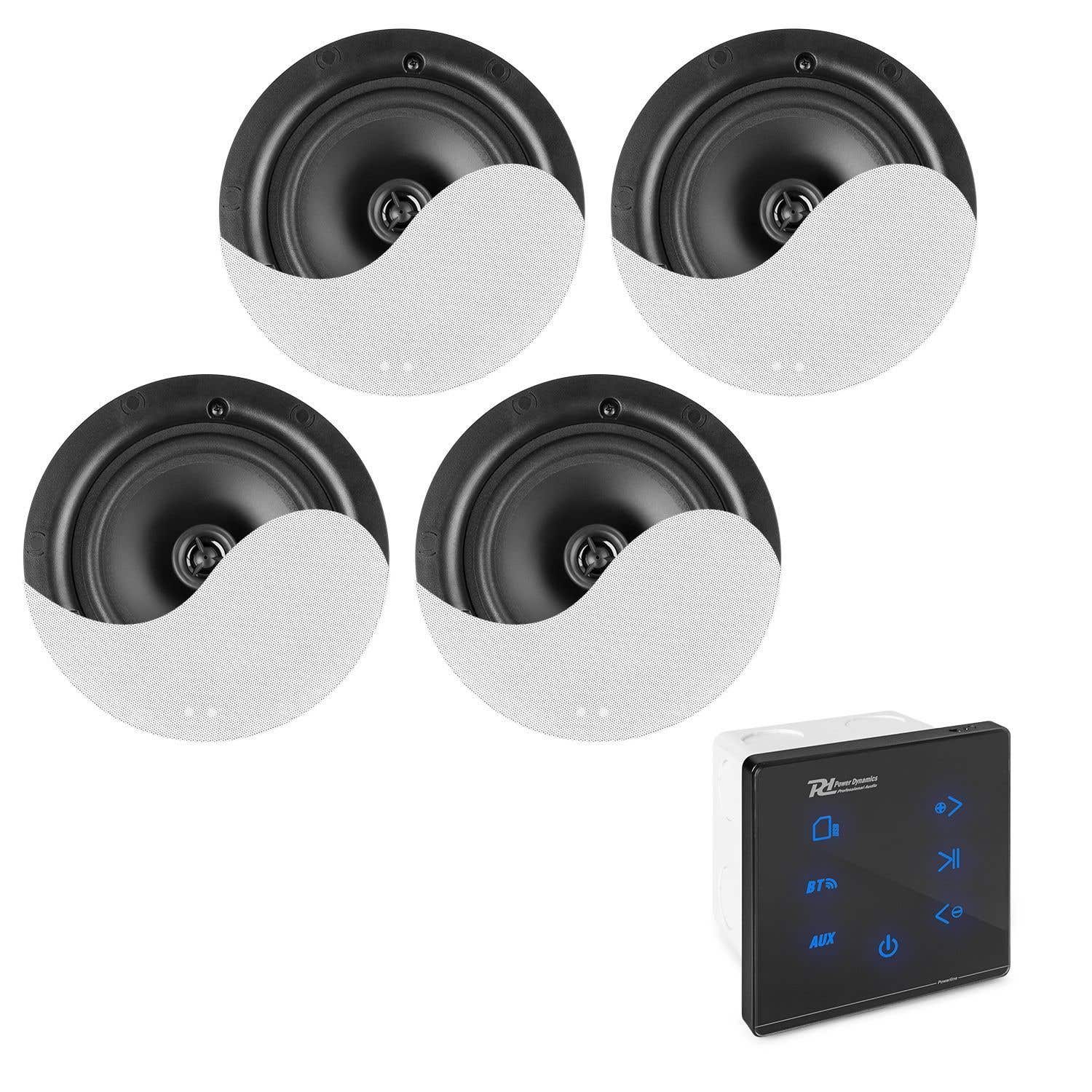 Retourdeal - Power Dynamics Powerline A100BSet inbouw audio versterker met 4 plafondspeakers