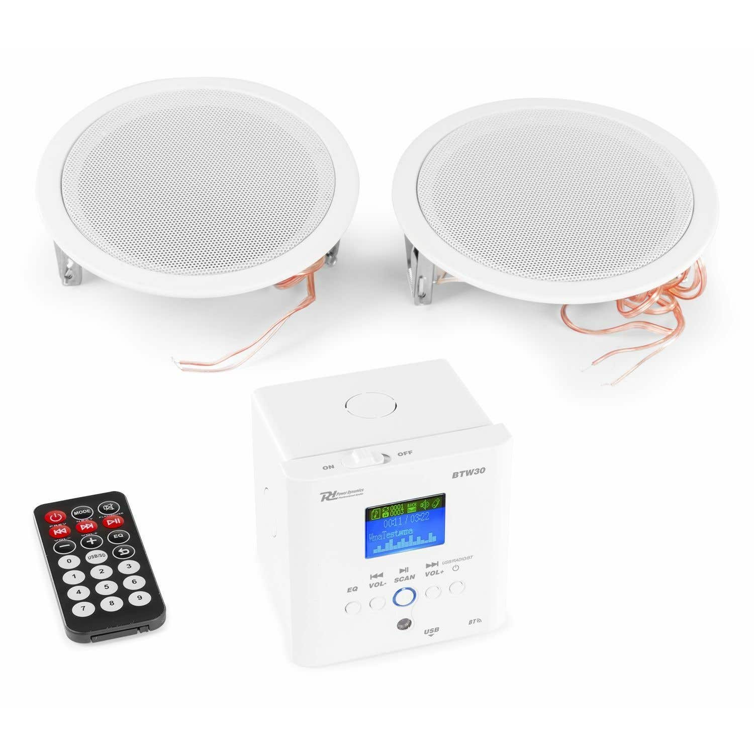 Retourdeal - Power Dynamics BTW30SET inbouw versterker met Bluetooth en 2x plafondspeaker - 30W