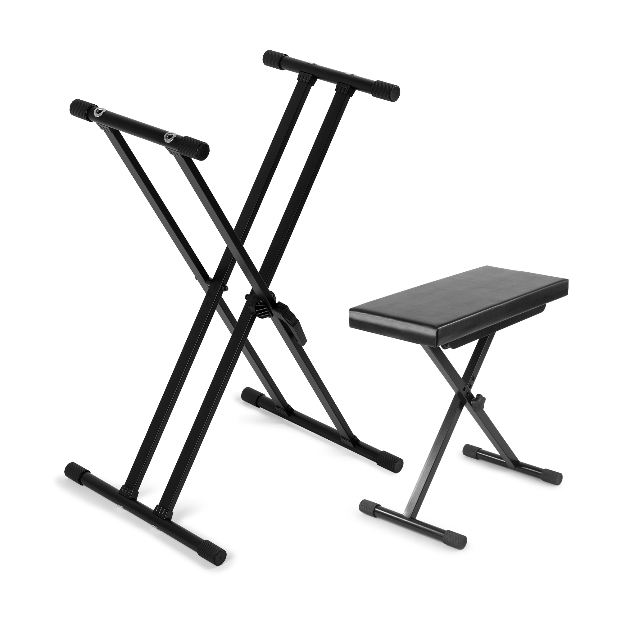 Vonyx set met stevige keyboardstandaard en bankje - In hoogte verstelbaar - Dubbel X-frame - Zwart