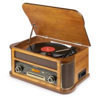 Fenton Memphis grammofoon platenspeler met Bluetooth, DAB & FM, CD, cassette en mp3 speler - Bruin