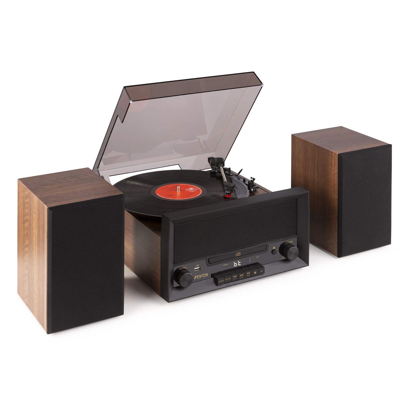 Fenton RP135WSET platenspeler met Bluetooth, CD speler en speakers - Hout