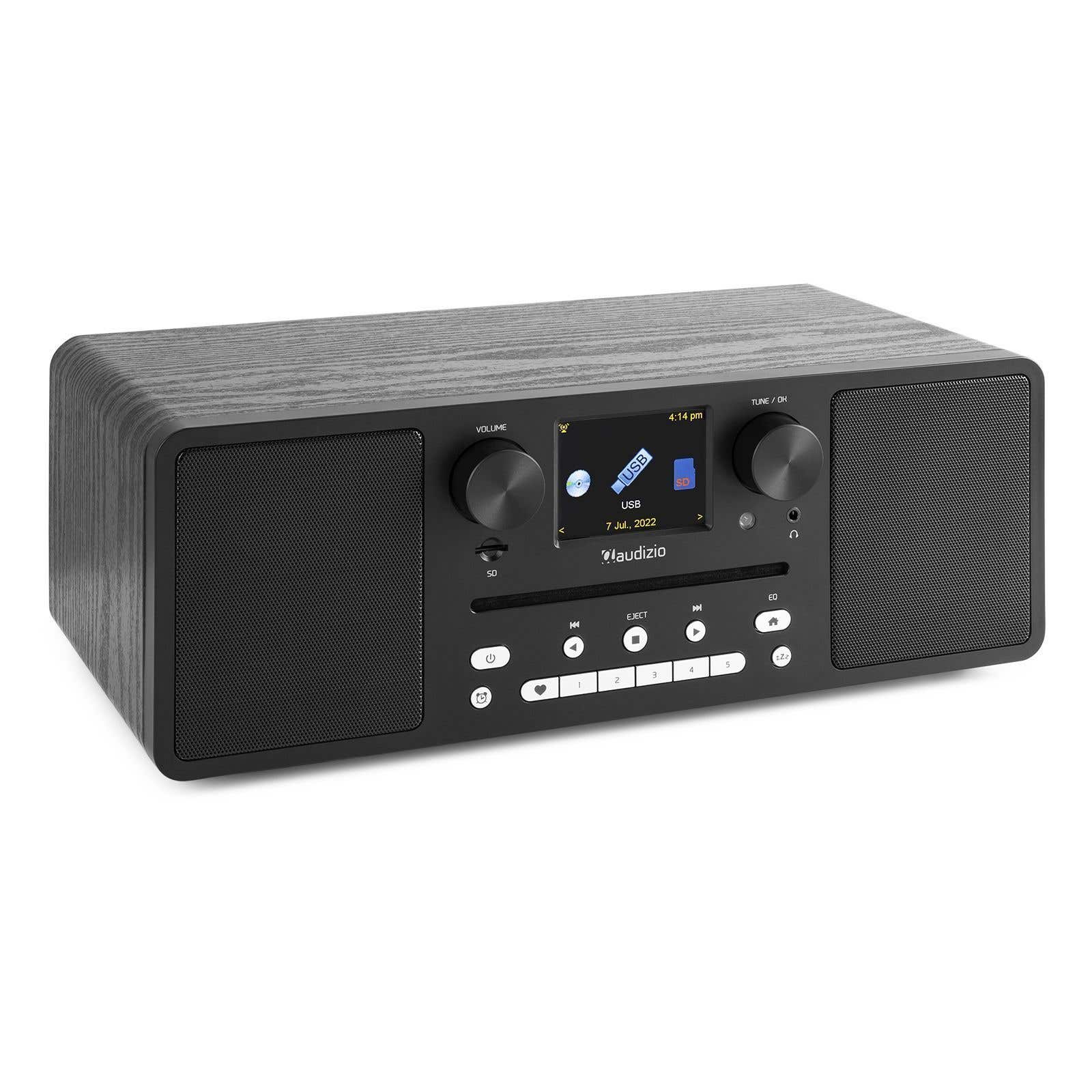 Audizio Naples stereo DAB radio met CD speler, Bluetooth, FM en internetradio - 60W - Zwart