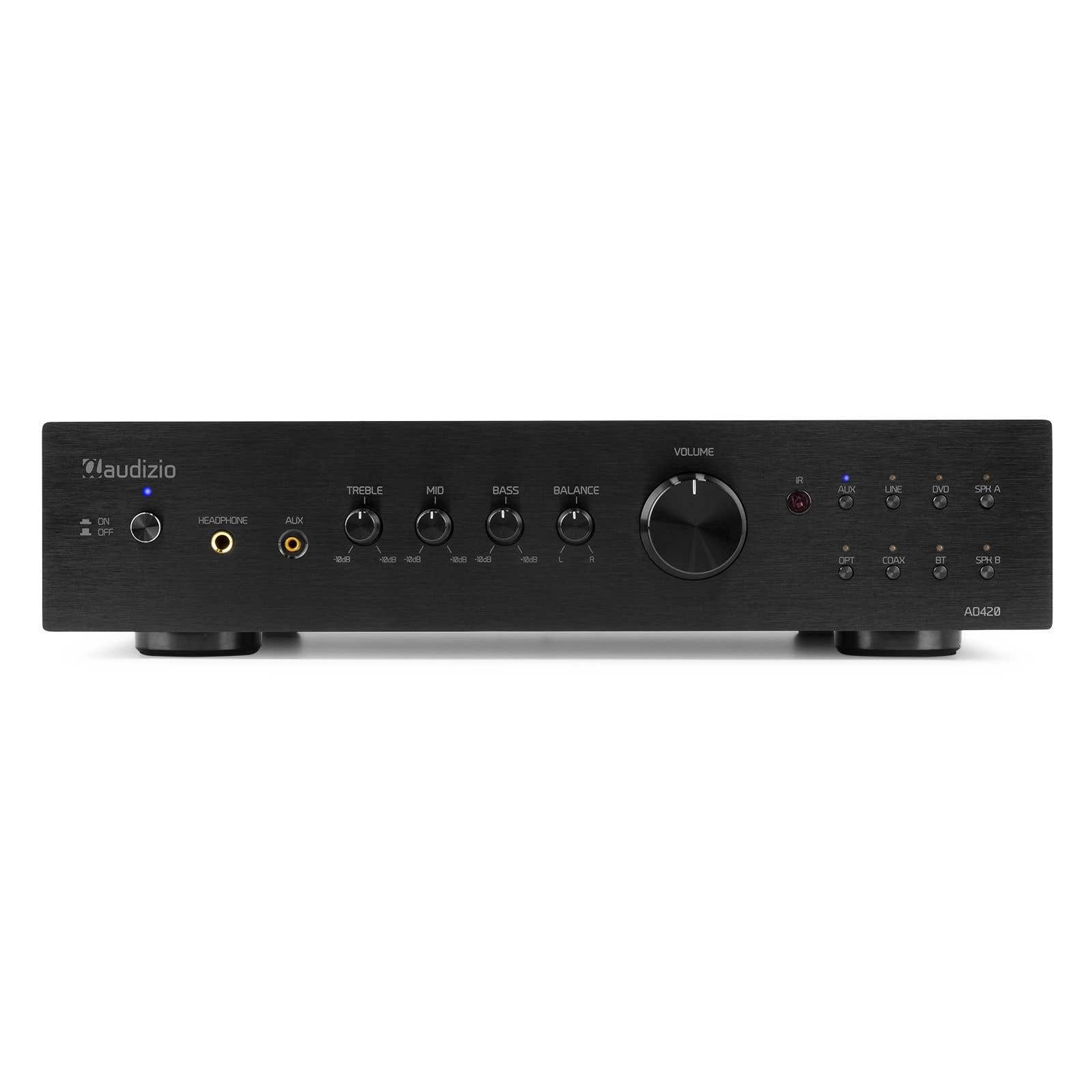 Audizio AD420B stereo versterker - 4-kanaals - 2.1 hifi versterker met Bluetooth - Zwart