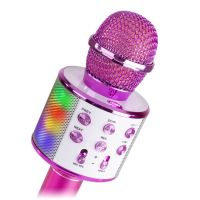 MAX KM15P Karaoke microfoon met ingebouwde LED's, speaker, Bluetooth en mp3 - Roze