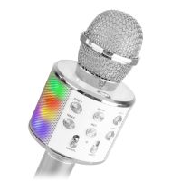 MAX KM15S Karaoke microfoon met ingebouwde LED's, speaker, Bluetooth en mp3 - Zilver