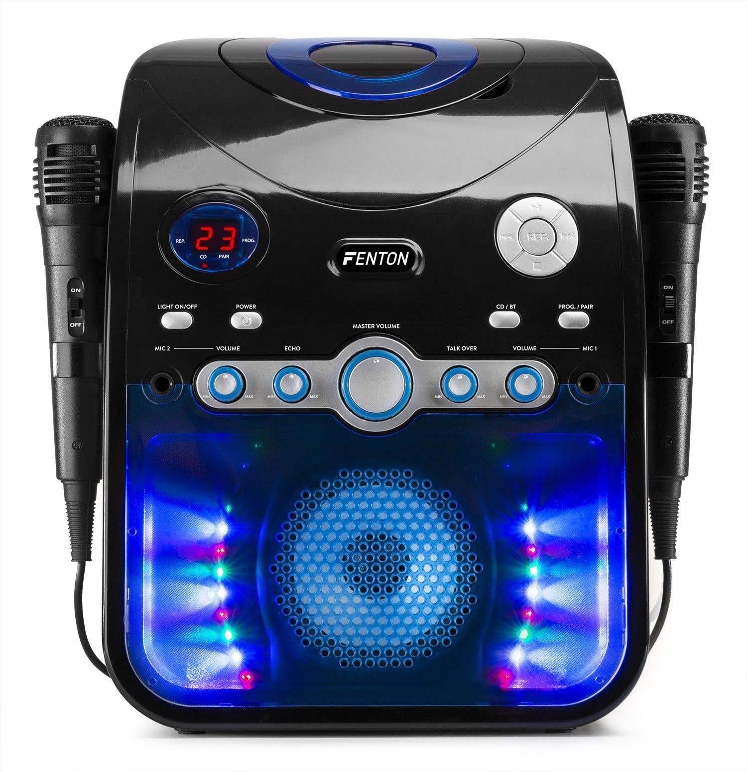 Fenton SBS20B karaoke set met Bluetooth, CD+G, microfoons, LED's en tv aansluiting - Zwart