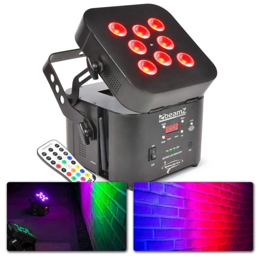 BeamZ Wi-Par 8x 3W LED Tri Color Accu 2.4GHz DMX