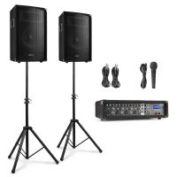 Vonyx VX210 Professionele Karaokeset met 2x 10 inch speakers - 4 kanaals mixer met ingebouwde versterker - 2x speakerstandaard