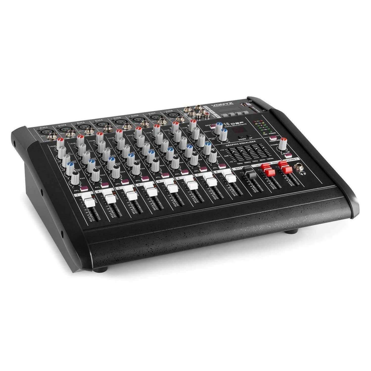 Vonyx AM8A 8-kanaals muziekmixer met ingebouwde 1000W versterker