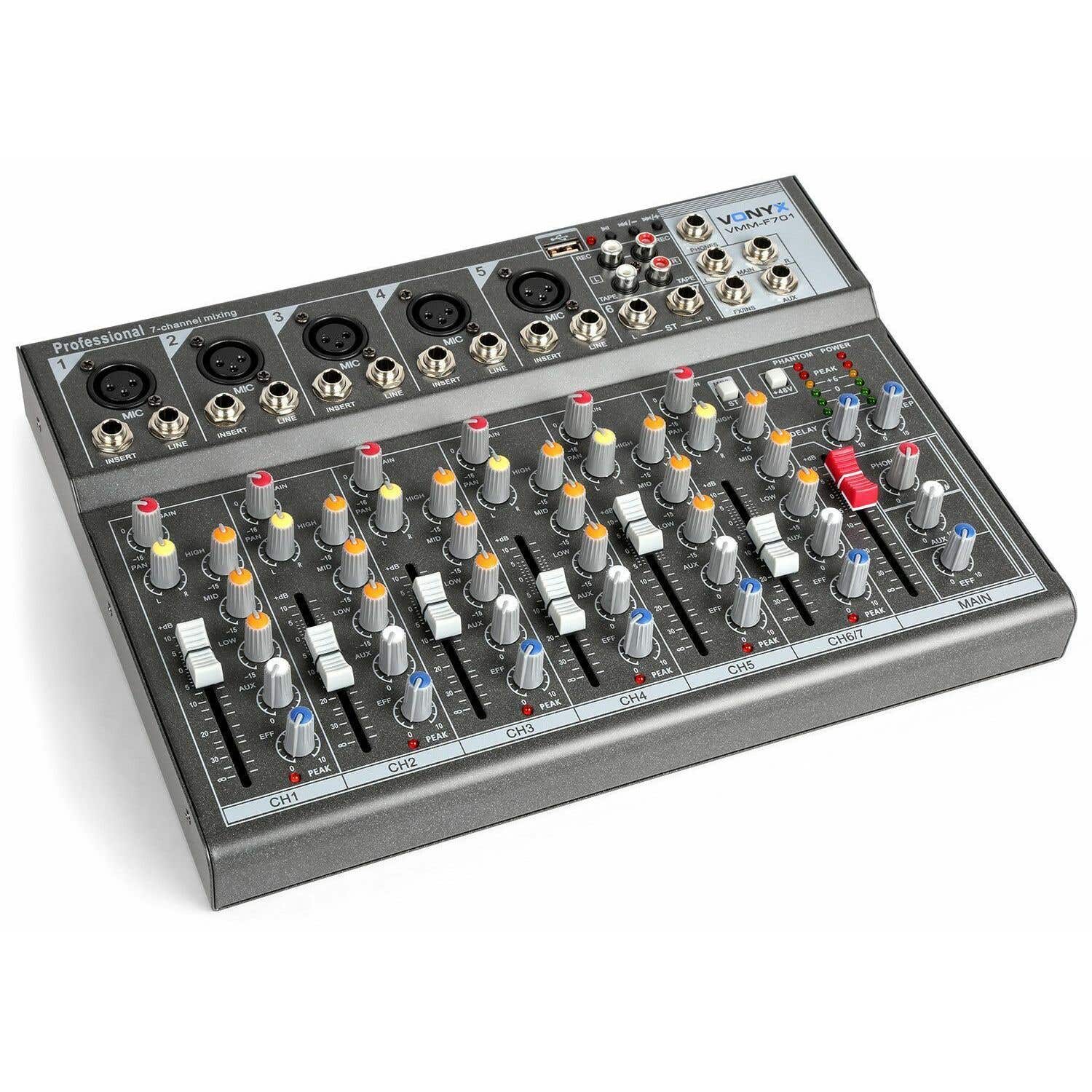 Retourdeal - Vonyx VMM-F701 7 kanaals muziekmixer met effect en USB speler