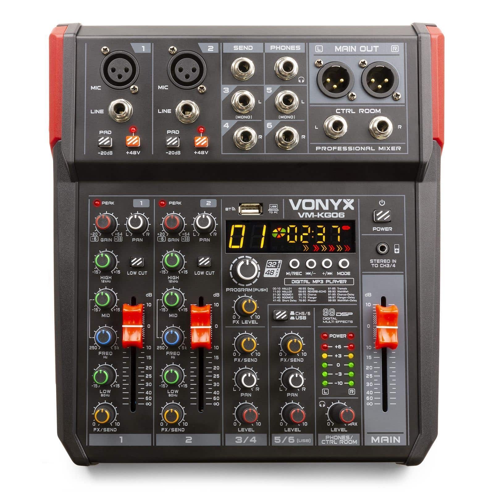 Retourdeal - Vonyx VM-KG06 - 6-kanaals mengtafel met Bluetooth, DSP, USB audio interface, etc.