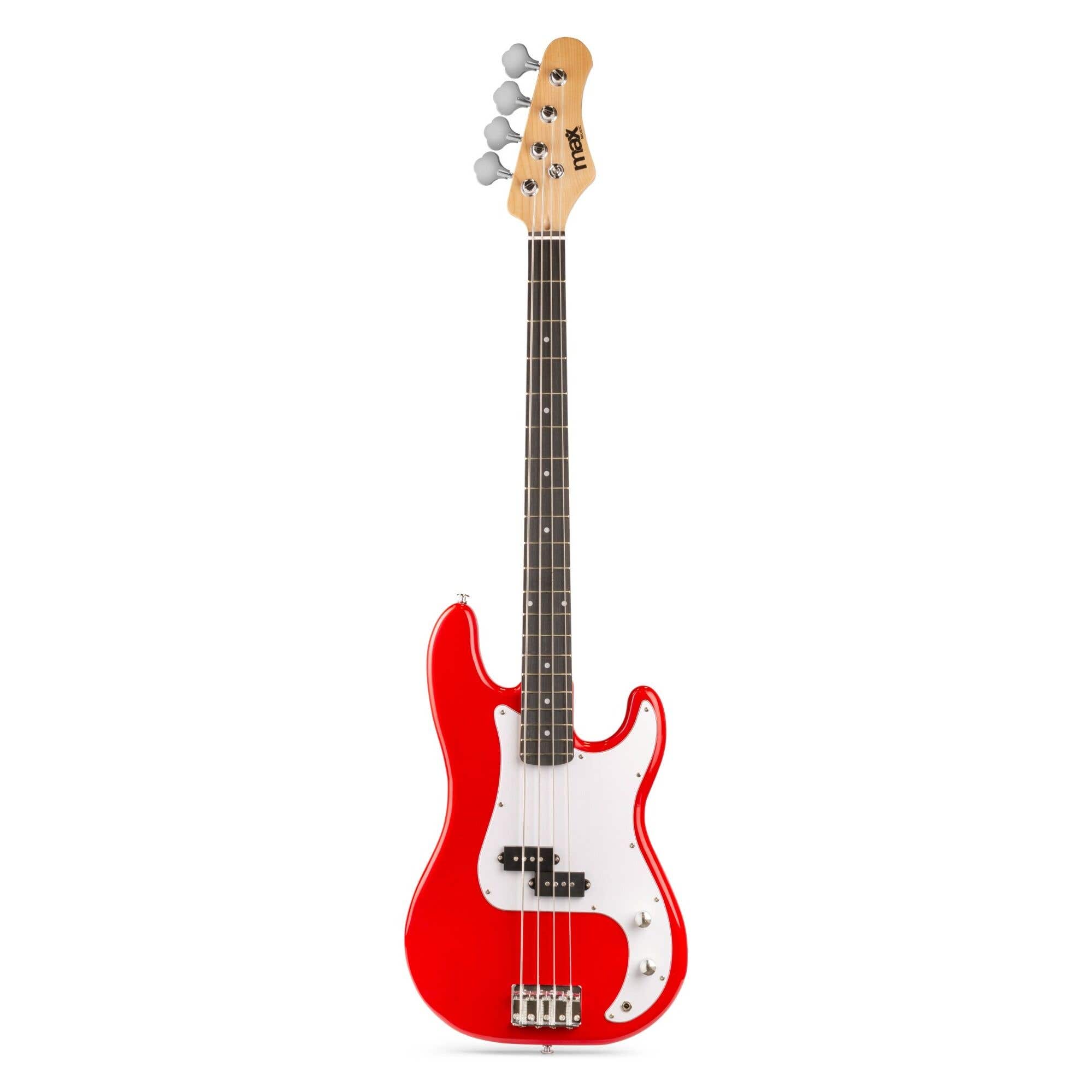 Max Gigkit Basgitaar met 40 Watt versterker - Gitaarstandaard - Gitaartas - Rood