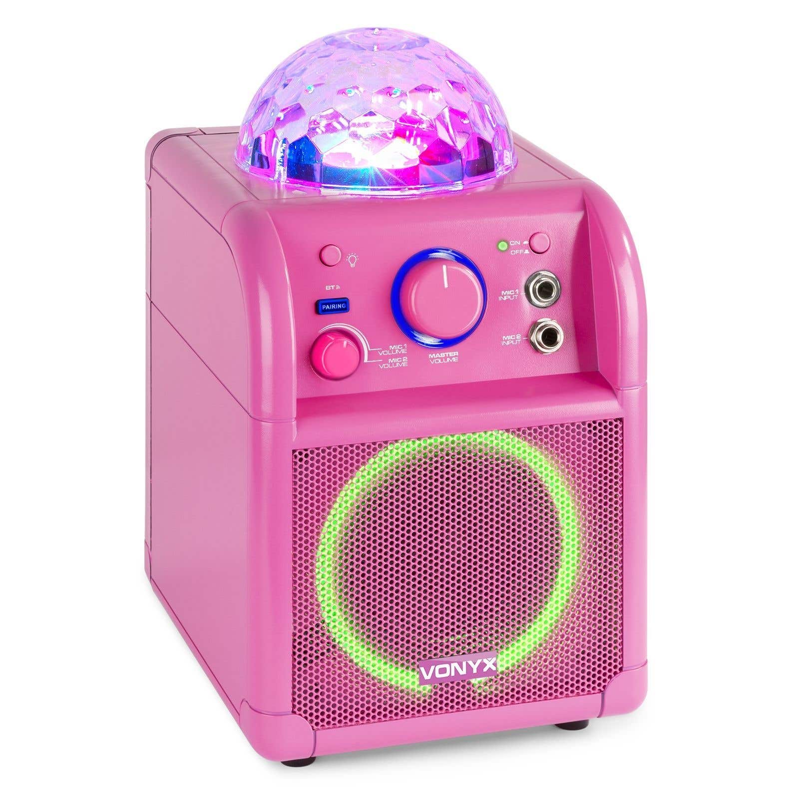 Vonyx SBS55P karaokeset met 2 microfoons, Bluetooth en lichteffect - Roze