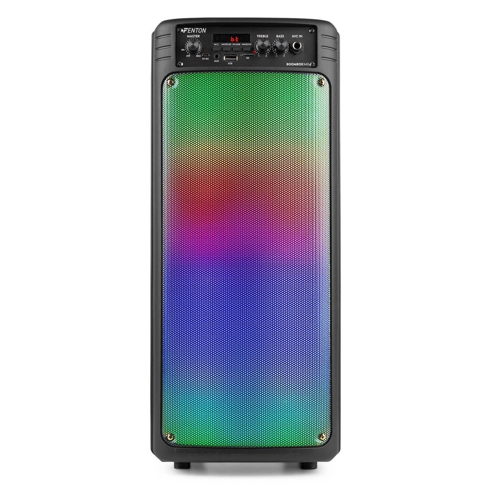 Fenton BoomBox340 - Bluetooth party box met microfoon, accu en LED disco verlichting - 120W