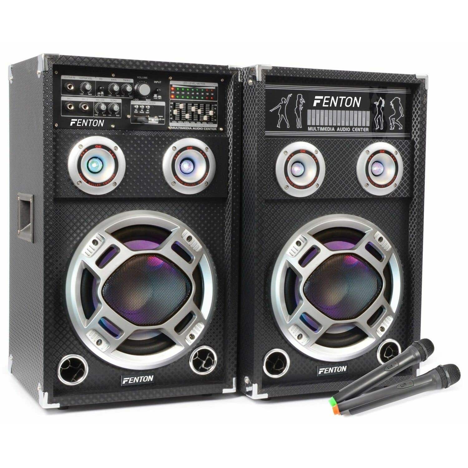 Fenton SPD-8V actieve speakerset 8" USB MP3 600W met draadloze microfoons