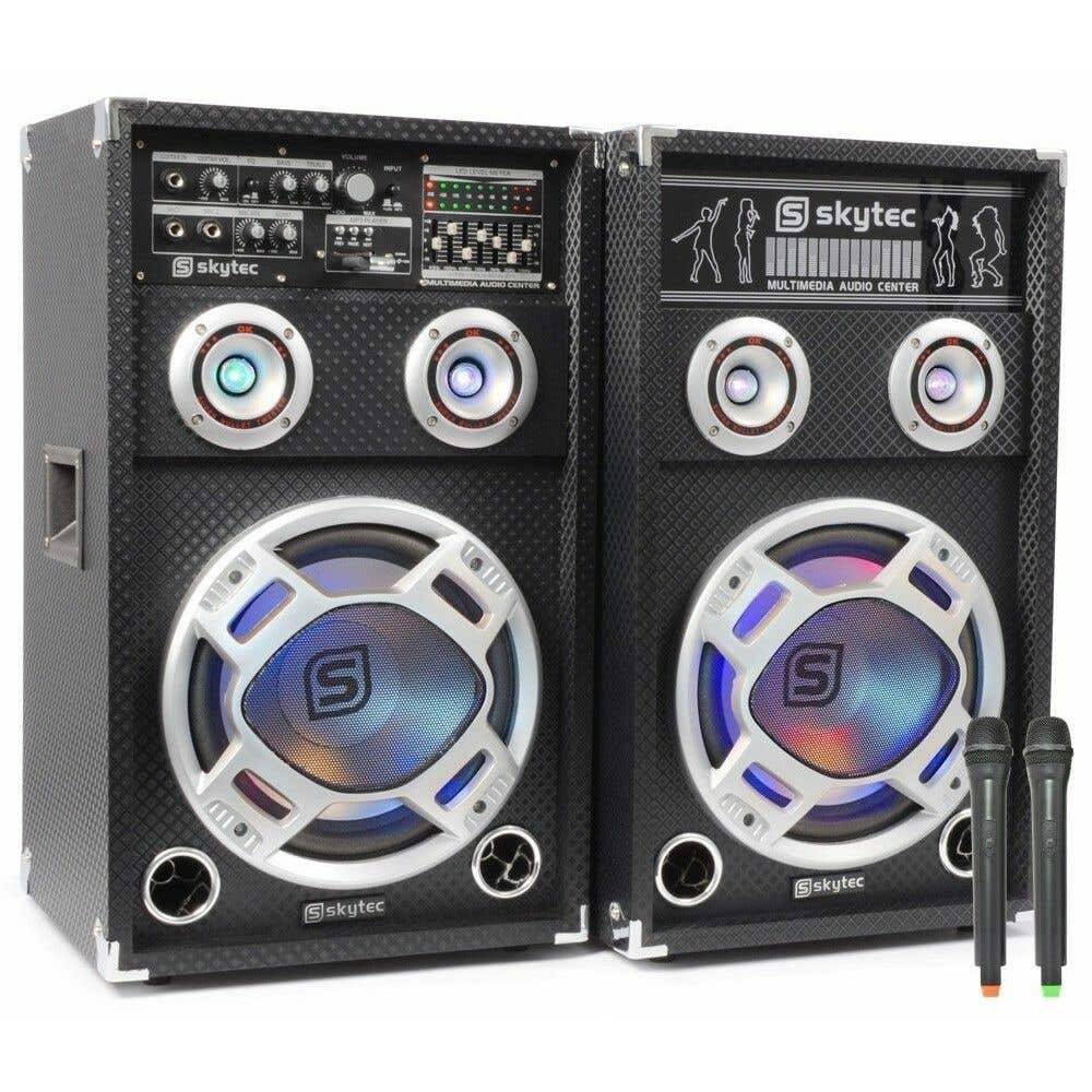 SkyTec SPD-10V Set Actieve speakers 10" USB MP3 800W met draadloze microfoon