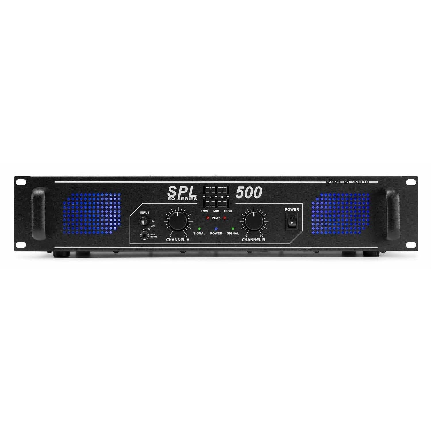 SkyTec 2 x 250W DJ PA versterker SPL500 met EQ