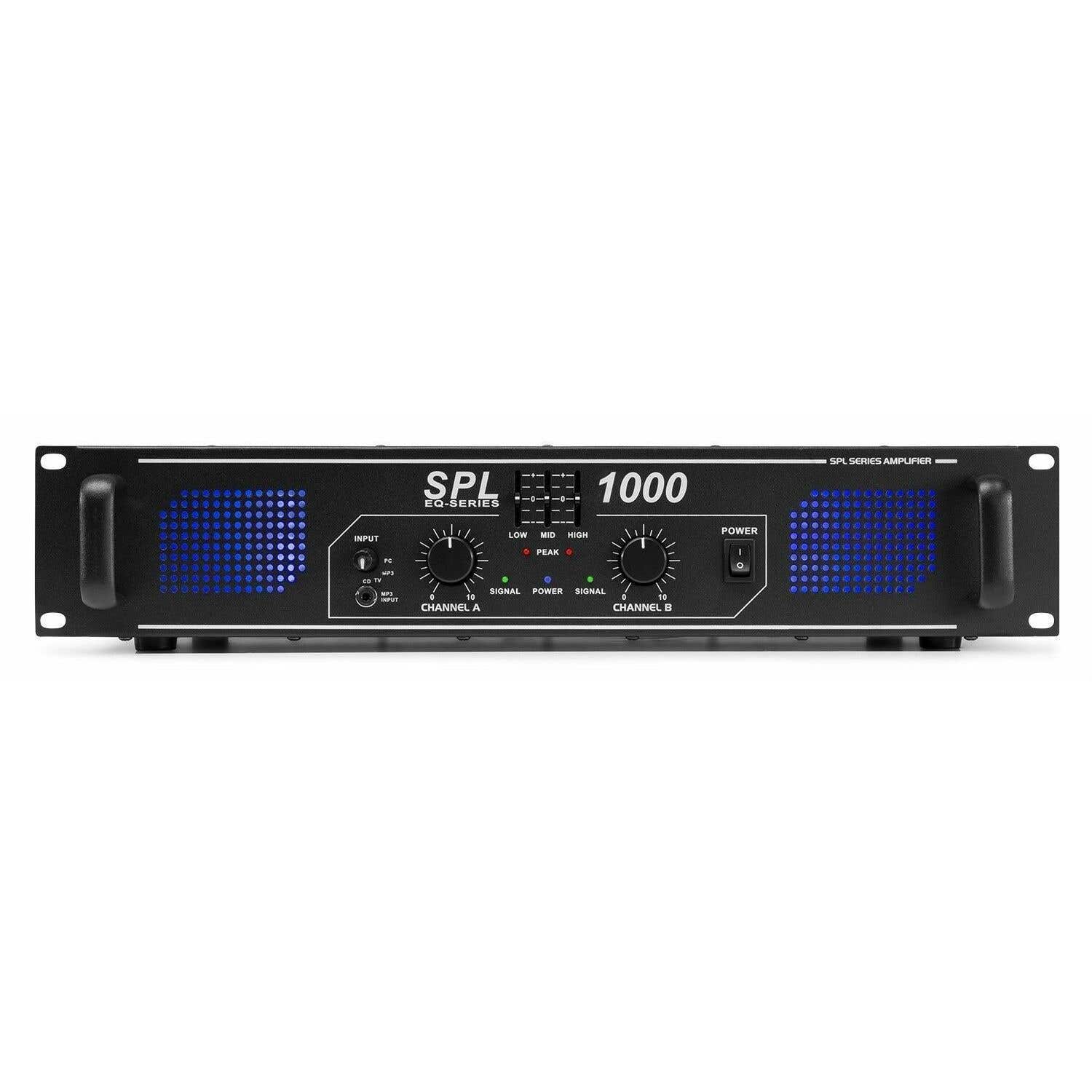 SkyTec 2 x 500W DJ PA versterker SPL1000 met EQ