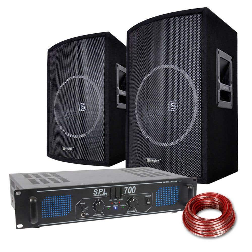 SkyTec DJ Luidspreker en Versterker combinatie 700W