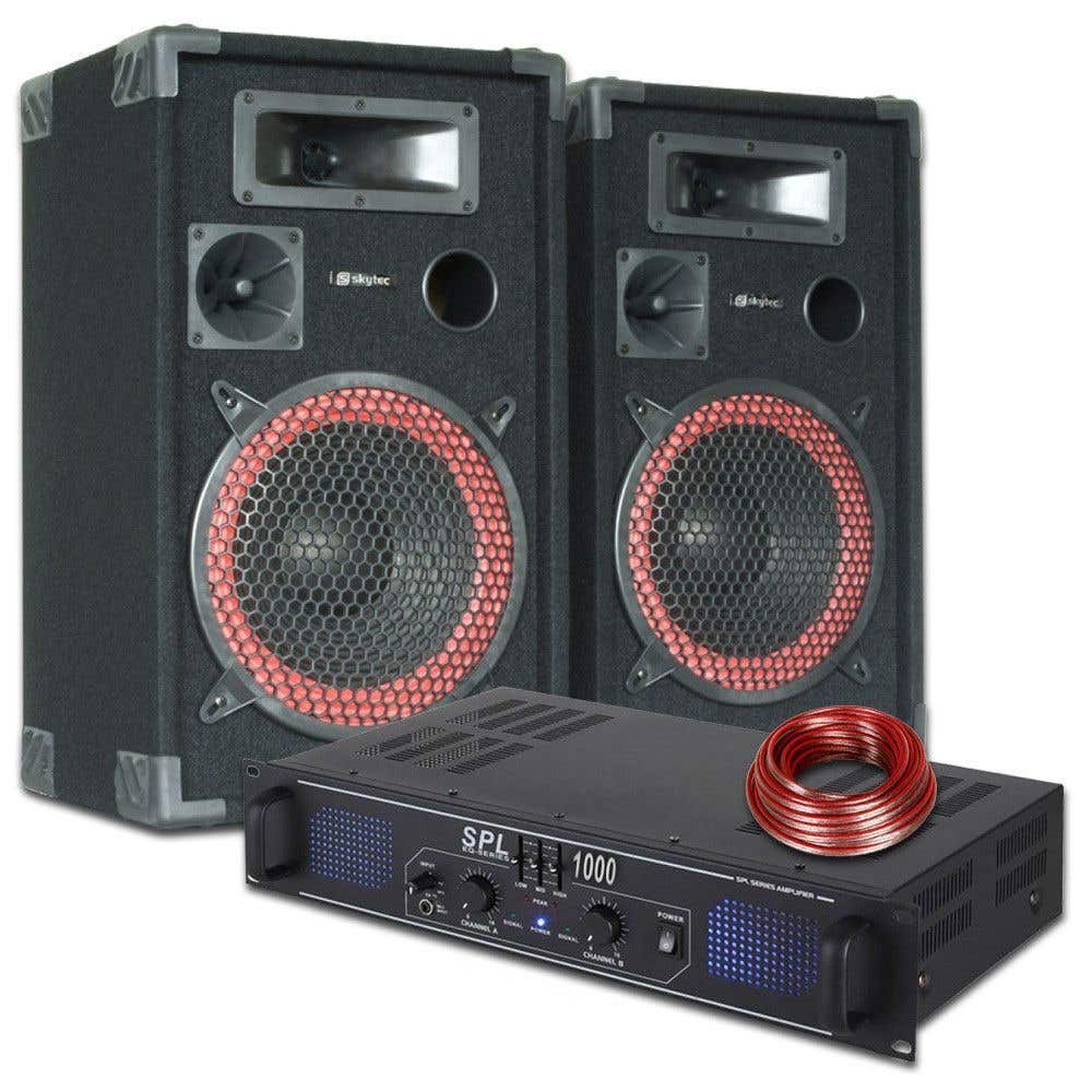 SkyTec DJ PA Luidspreker en Versterker combinatie 1000W