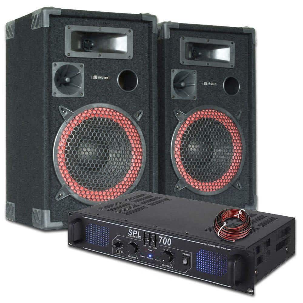 SkyTec DJ PA Luidspreker en Versterker combinatie 700W