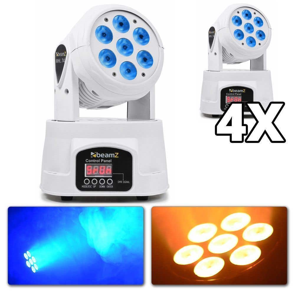 BeamZ Movinghead set met 4 witte MHL74 movingheads