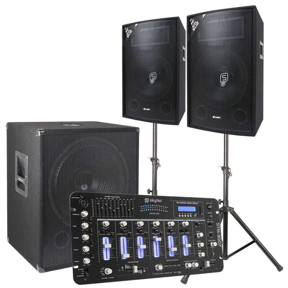 SkyTec 2.1 complete DJ live set 1600 Watt met mixer en kabels