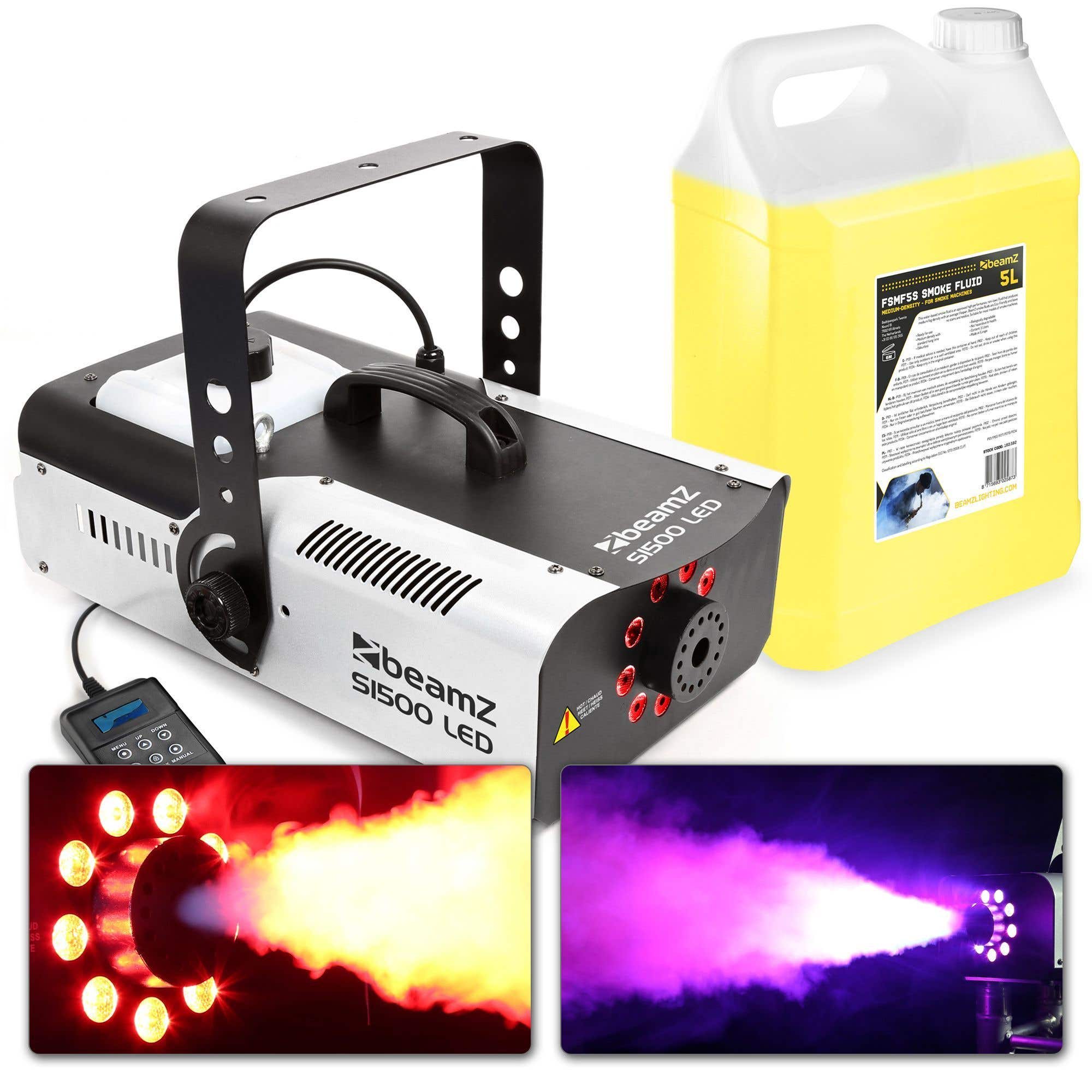 BeamZ S1500LED rookmachine met licht en 5 liter rookvloeistof - 1500 watt
