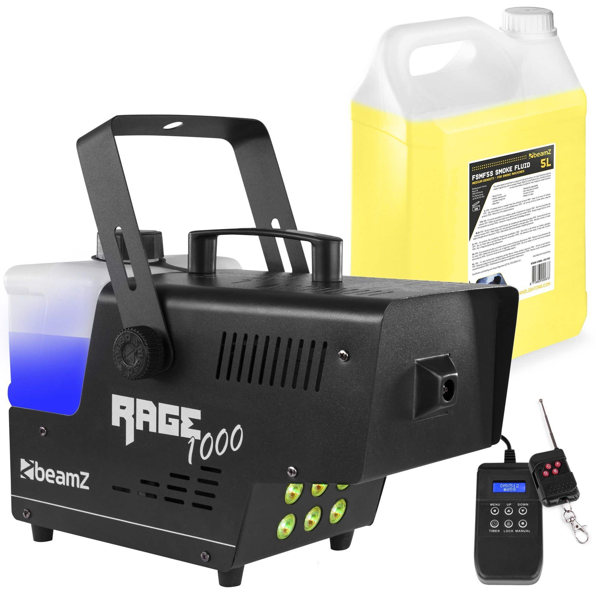 BeamZ RAGE1000LED rookmachine inclusief 5 liter rookvloeistof