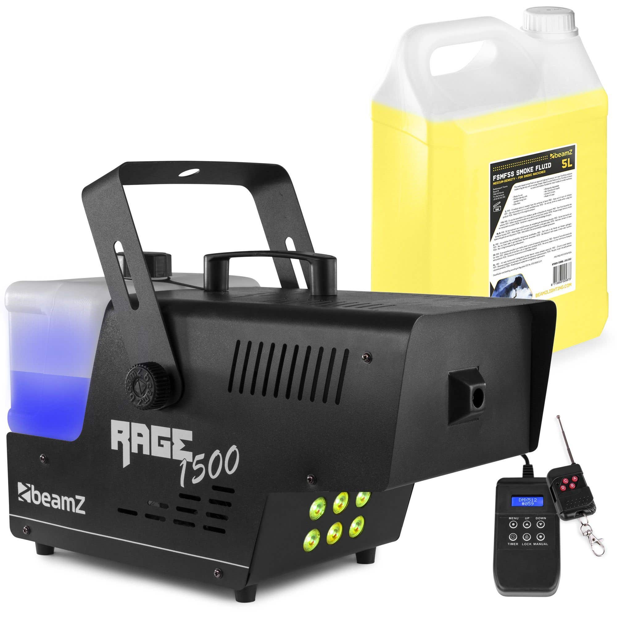 BeamZ RAGE1500LED rookmachine inclusief 5 liter rookvloeistof