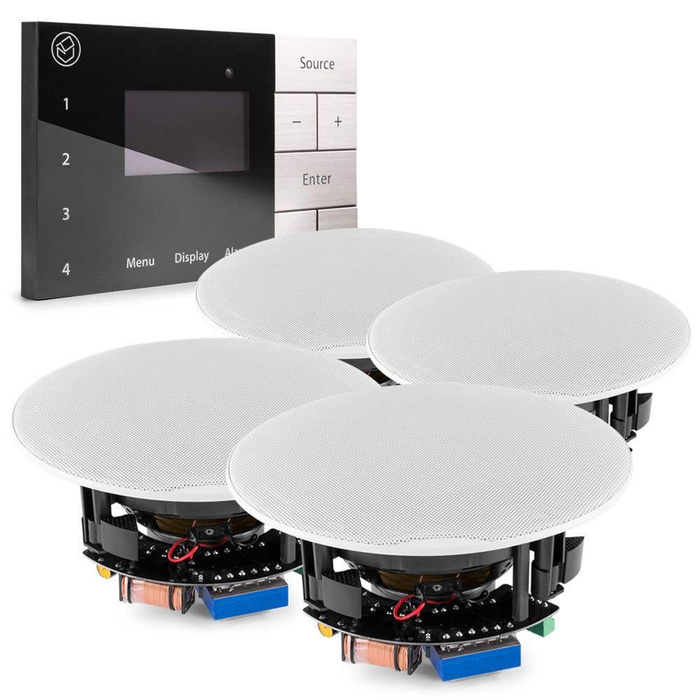Systemline E100 inbouw stereo set met 4 plafondspeakers voor keuken, kantoor, etc.