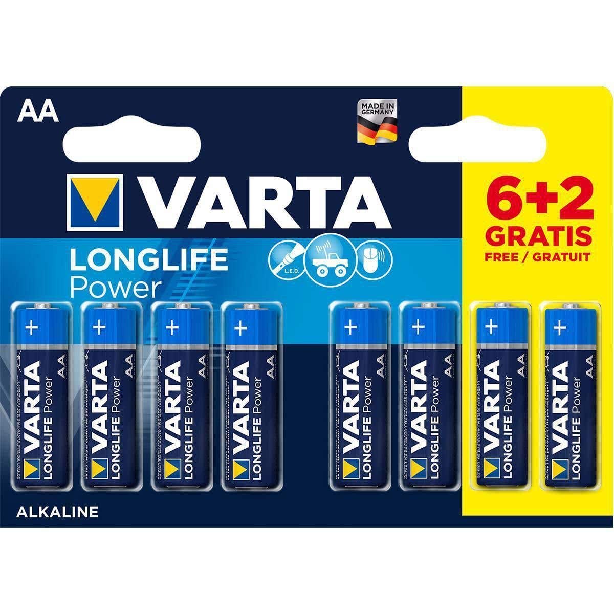 Varta Alkaline batterijen 8x AA 1.5V voor o.a. MAX keyboards