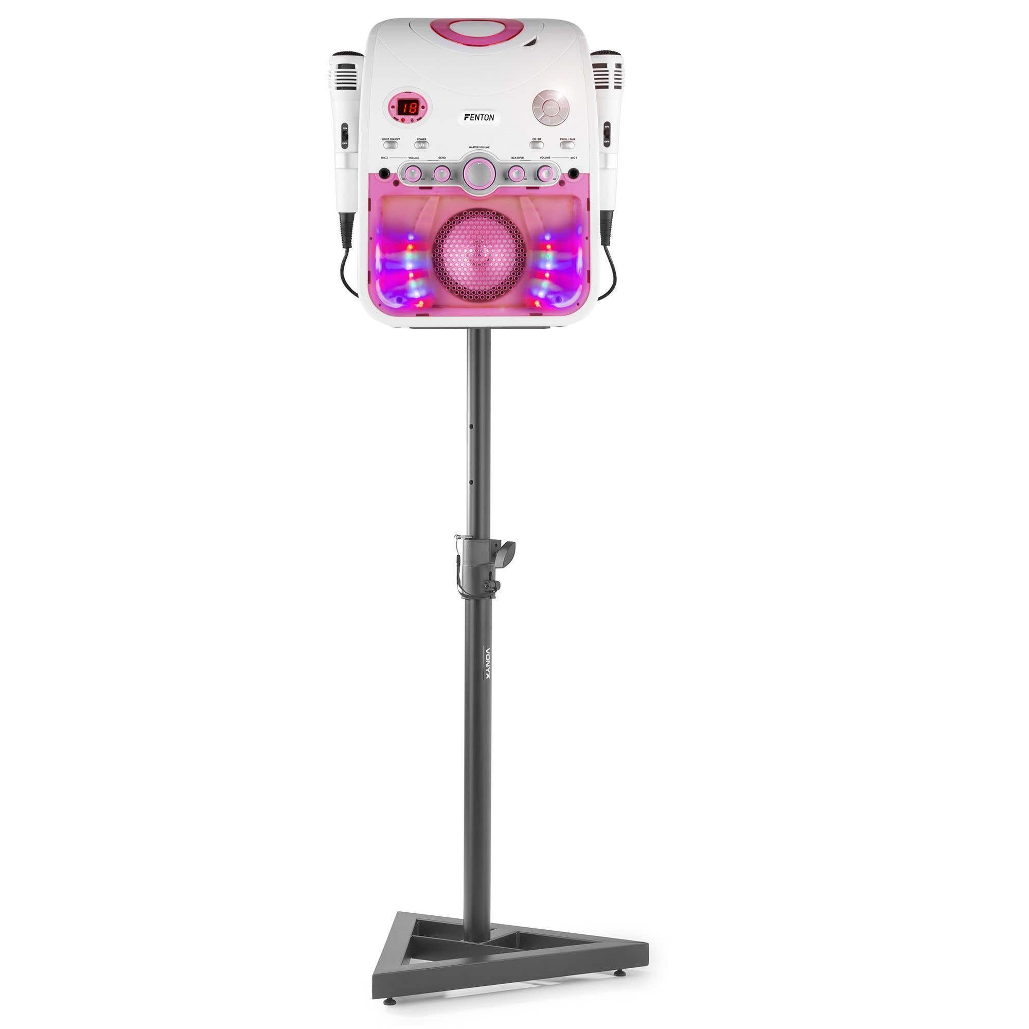 Fenton SBS20W karaoke set met Bluetooth en standaard - Wit/Roze