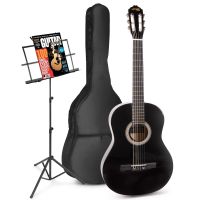 MAX SoloArt klassieke akoestische gitaar met muziekstandaard - Zwart