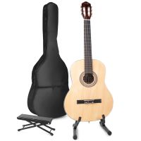 MAX SoloArt klassieke akoestische gitaar met gitaarstandaard en voetsteun - Hout