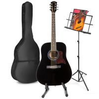 MAX SoloJam Western akoestische gitaar met muziek- en gitaarstandaard - Zwart