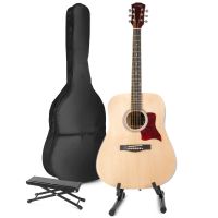 MAX SoloJam Western akoestische gitaar met gitaarstandaard en voetsteun - Hout
