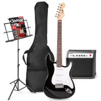 MAX GigKit elektrische gitaar set met o.a. muziekstandaard - Zwart
