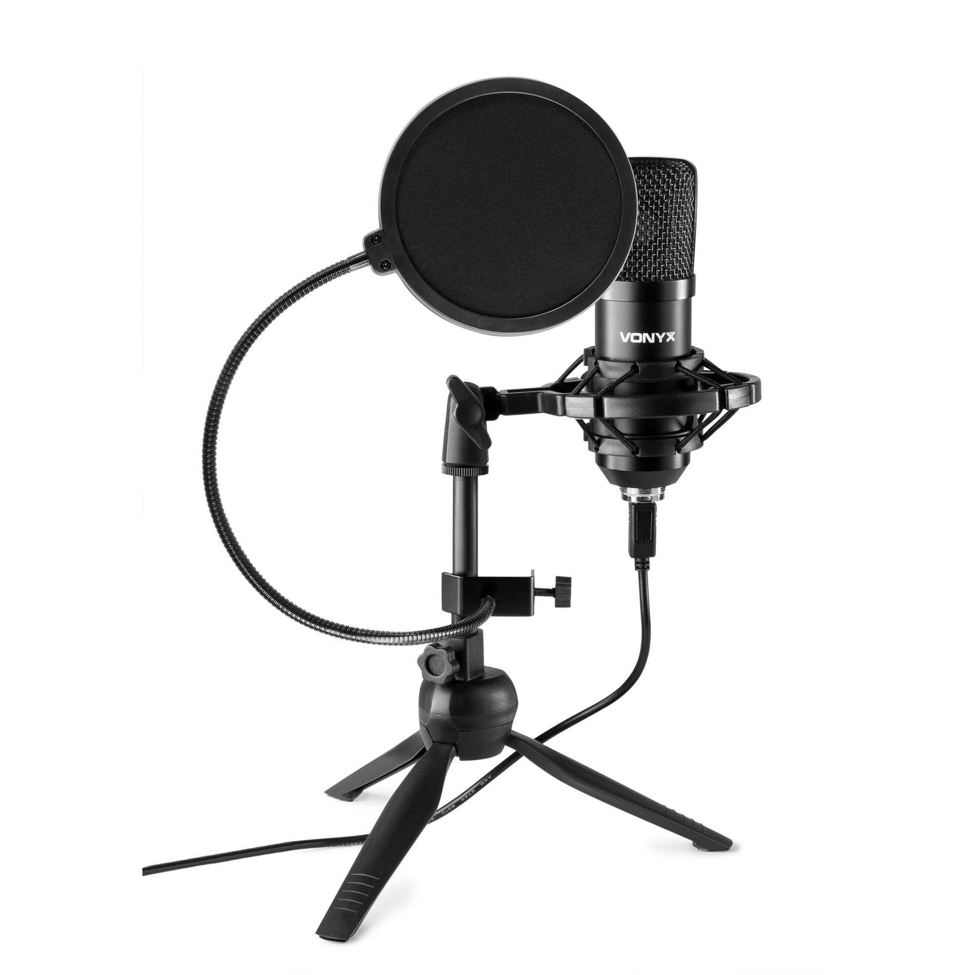 Vonyx CM300B USB studio microfoon met popfilter - Zwart