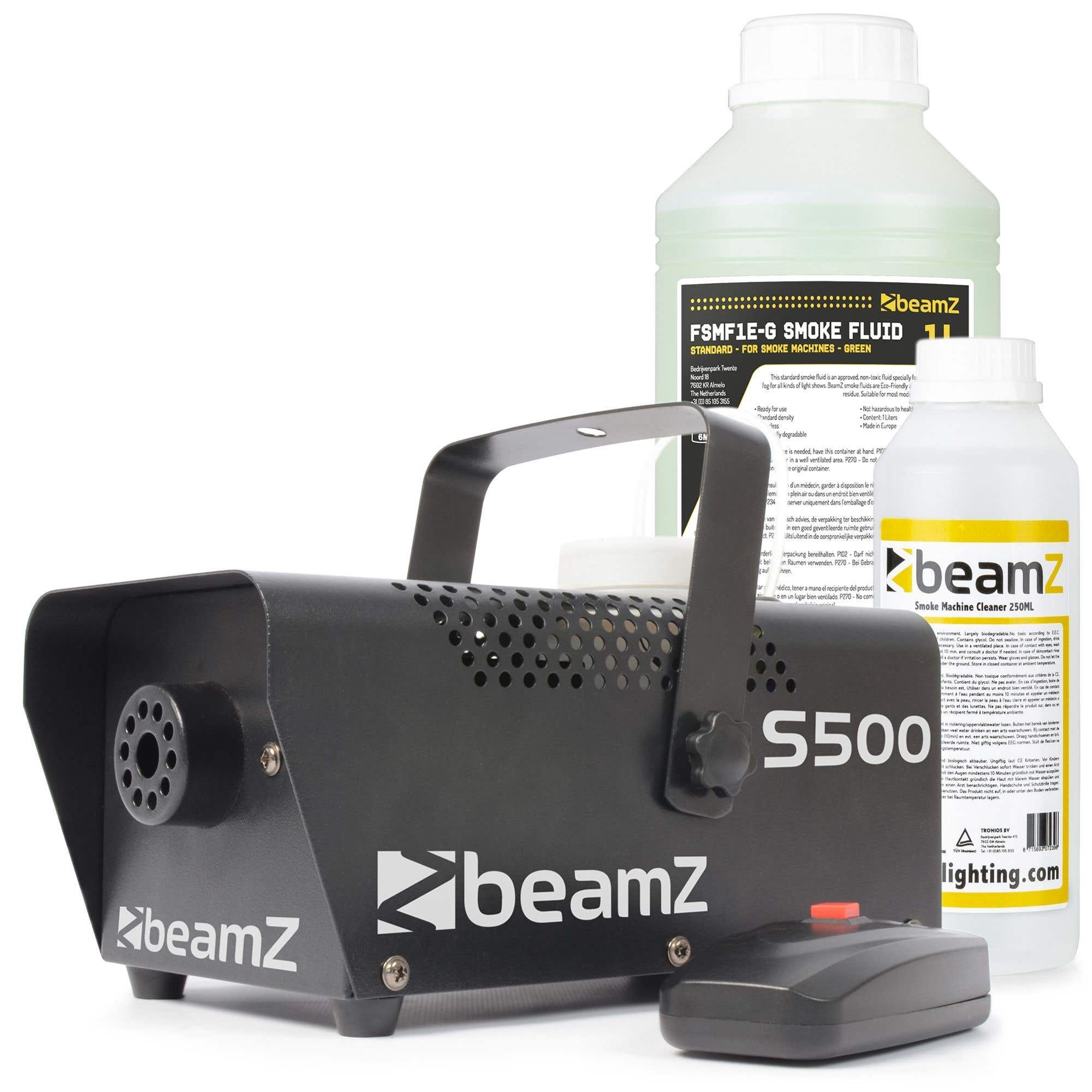 BeamZ S500 metalen rookmachine met reinigings- en rookvloeistof - 500W