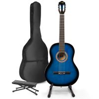 MAX SoloArt klassieke akoestische gitaar met gitaarstandaard en voetsteun - Blauw