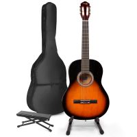 MAX SoloArt klassieke akoestische gitaar met gitaarstandaard en voetsteun - Sunburst