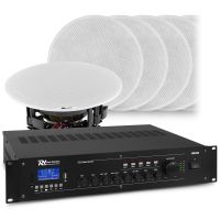 Complete 100V geluidsinstallatie met 8 inbouw speakers en PRM360 4-zone versterker