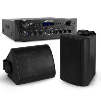 Power Dynamics PV220BT geluidsinstallatie - Set BGO40 zwarte opbouw speakers - 2-zone versterker - Bluetooth