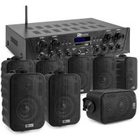 Power Dynamics PV240BT geluidsinstallatie - 8 BGO30 zwarte opbouw speakers - 4-zone versterker - Bluetooth
