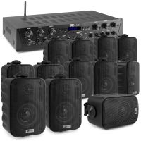 Power Dynamics PV260BT geluidsinstallatie - 12 BGO30 zwarte opbouw speakers - 6-zone stereo versterker - Bluetooth