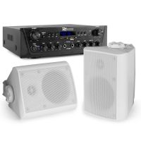Power Dynamics PV220BT geluidsinstallatie - Set BGO40 witte opbouw speakers - 2-zone stereo versterker - Bluetooth