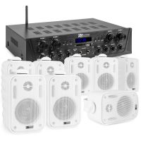 Power Dynamics PV240BT geluidsinstallatie - 8 BGO30 witte opbouw speakers - 4-zone stereo versterker - Bluetooth